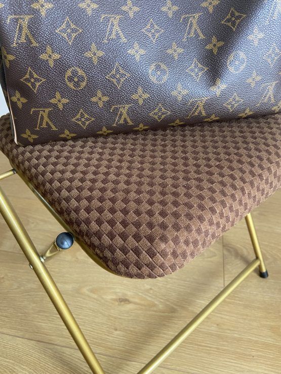 Vintage folding chair lafuma with brown checkered fabric
