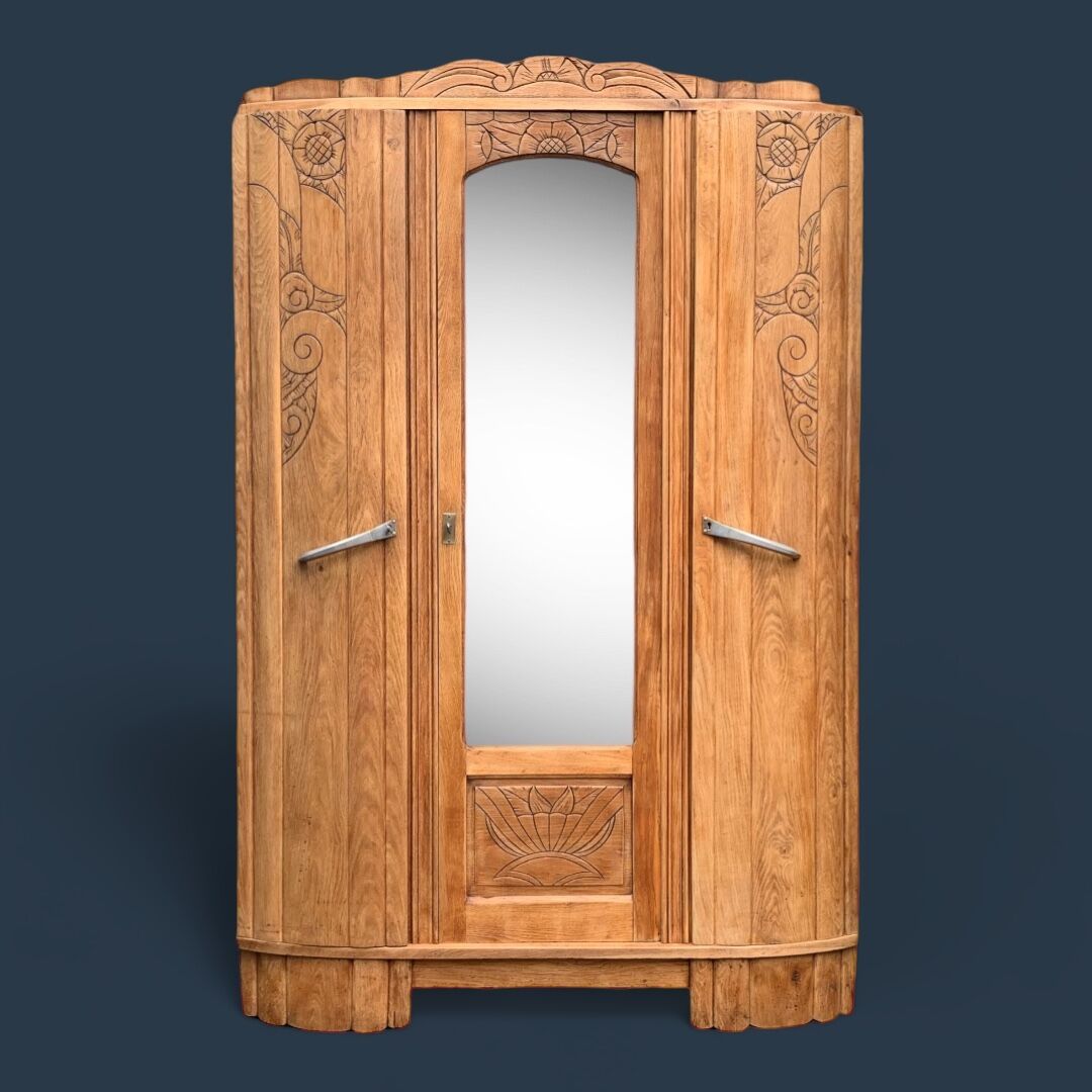 Parisian art deco wardrobe solid raw oak 1930