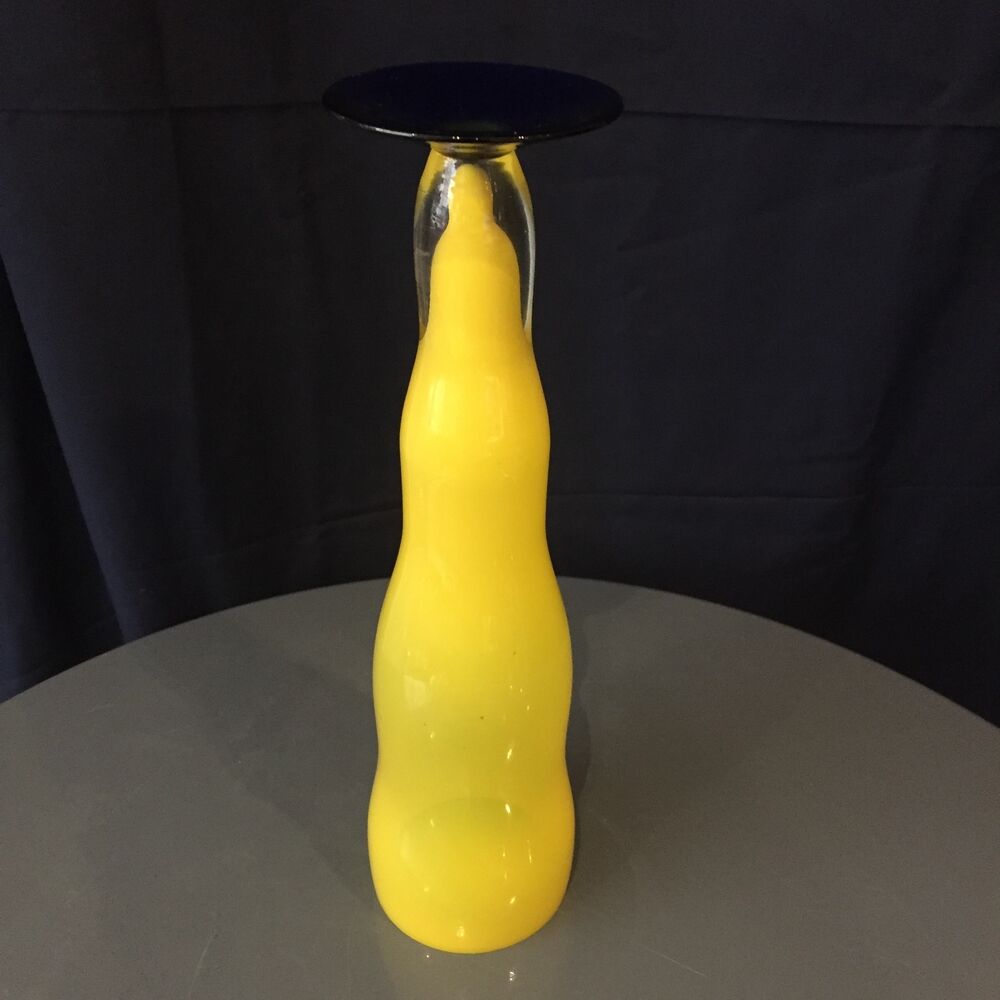 Yellow and cobalt blue two-tone soliflore vase