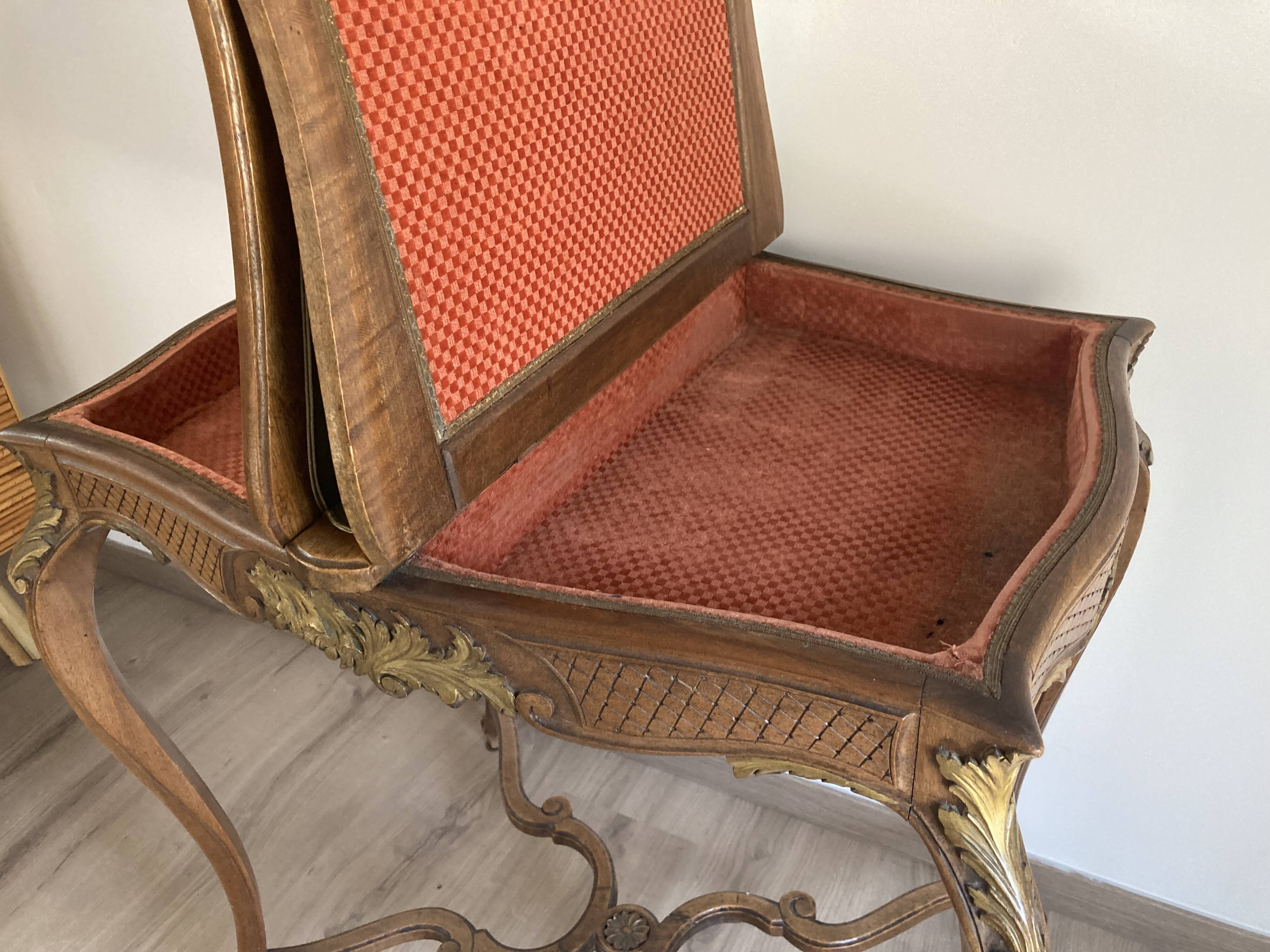 GAME TABLE STYLE LOUIS XV WOOD CARVED CIRCA 1900 GREEN CARPET 2 COMPARTMENTS