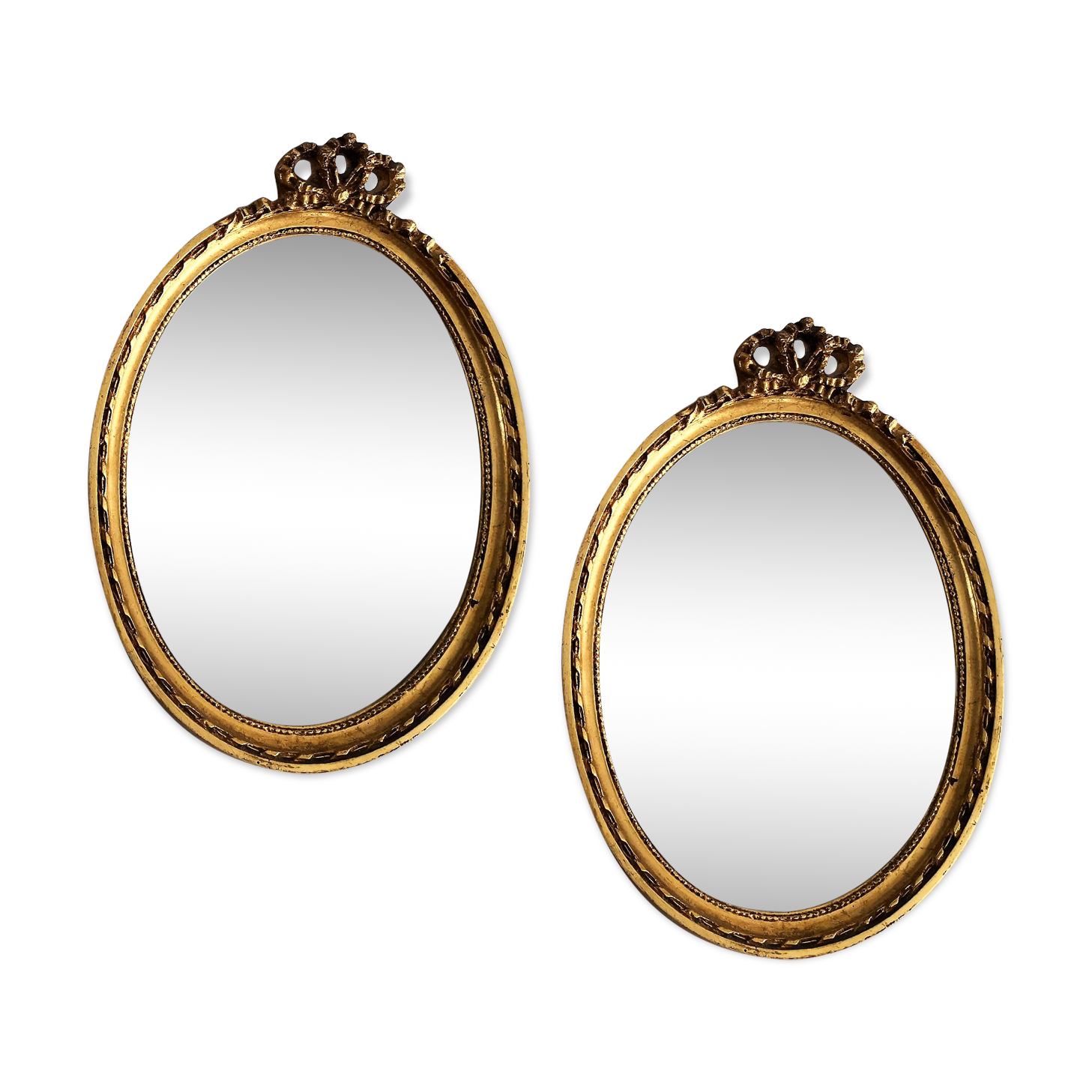 2 golden oval mirror 28 x 20 cm