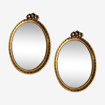 2 golden oval mirror 28 x 20 cm