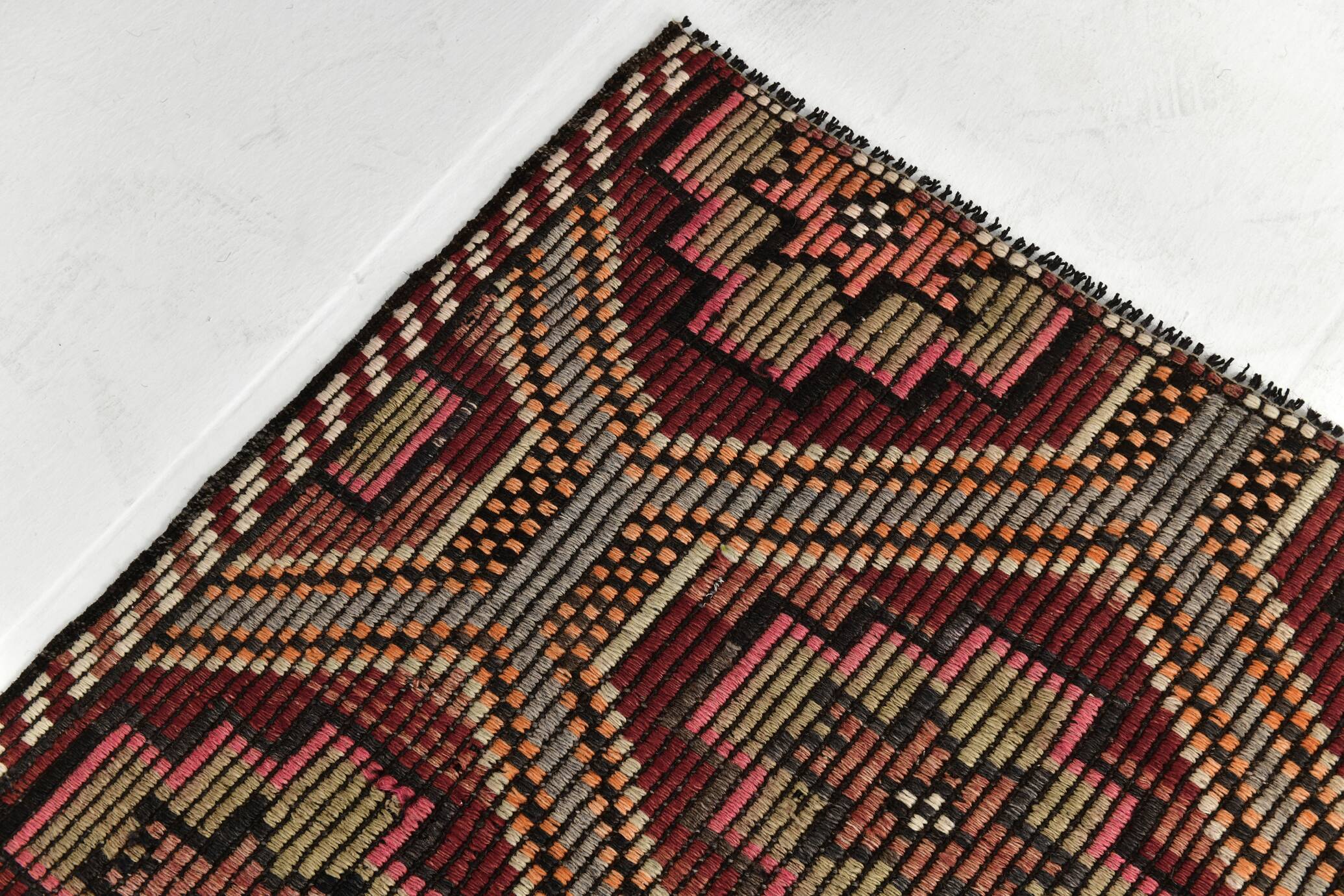 Burgundy & Red Stars Pattern Kilim Rug, 188x309Cm