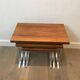 Set of 3 nesting tables in exotic wood and chrome