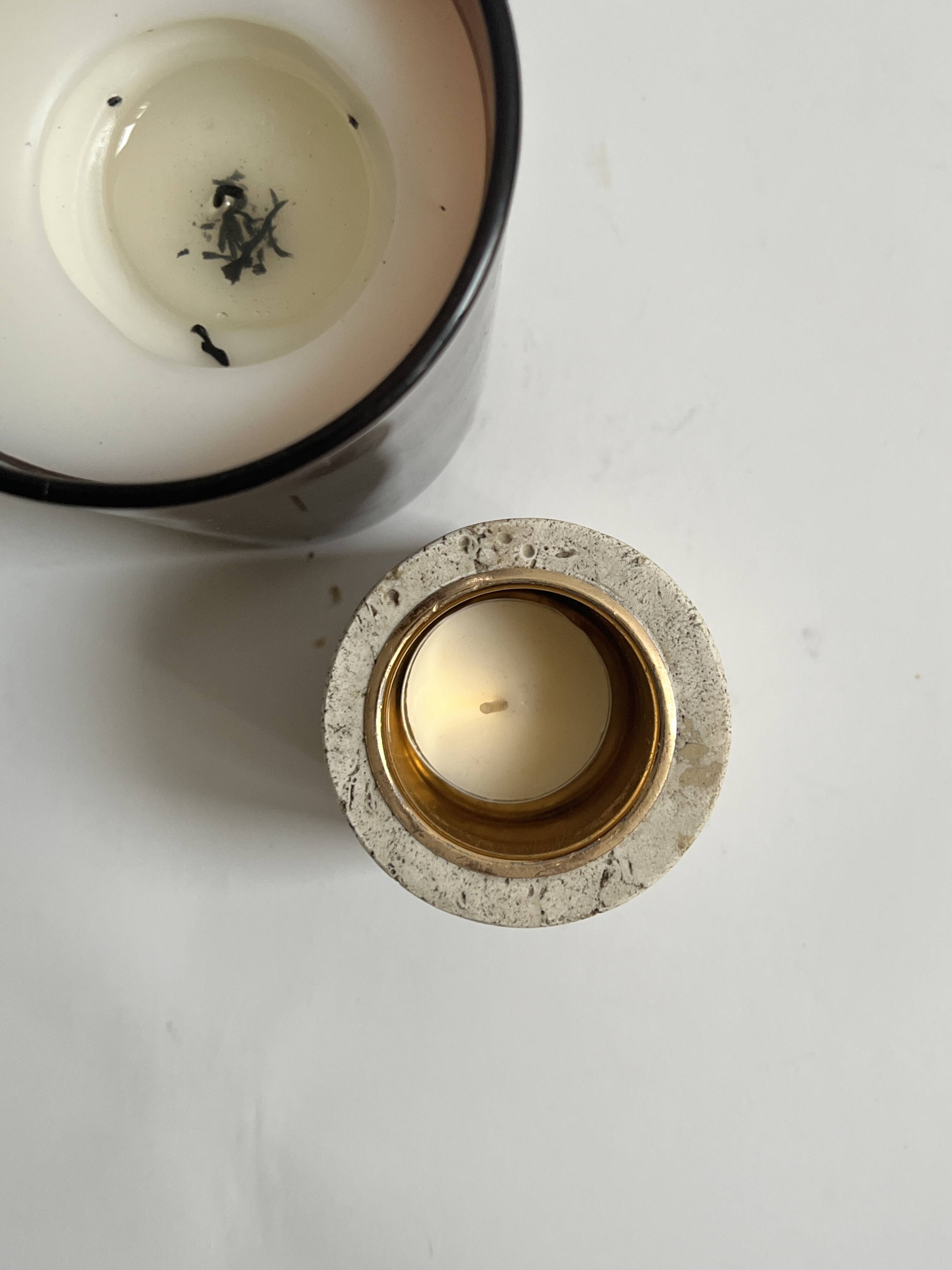 Cylindrical travertine candlestick by Fratelli Mannelli, Italian design 1970