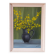 tableau huile sur panneau nature morte bouquet jaune signé 1950
