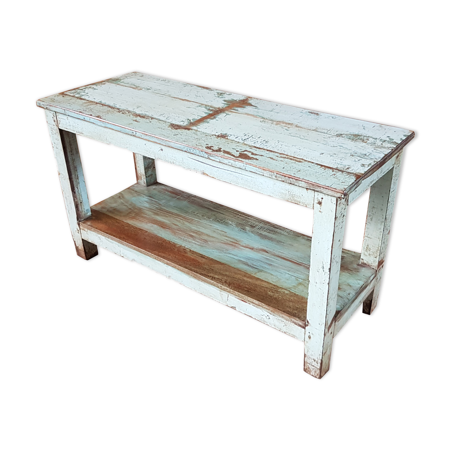 Burmese teak bench with original blue patina