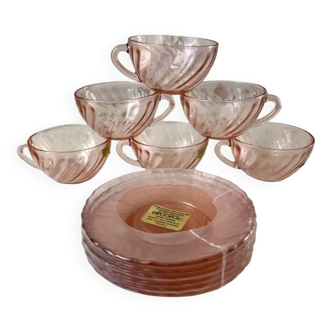 Set of 6 cups and coffee cups rosaline luminarc arcoroc twisted 60s-70s