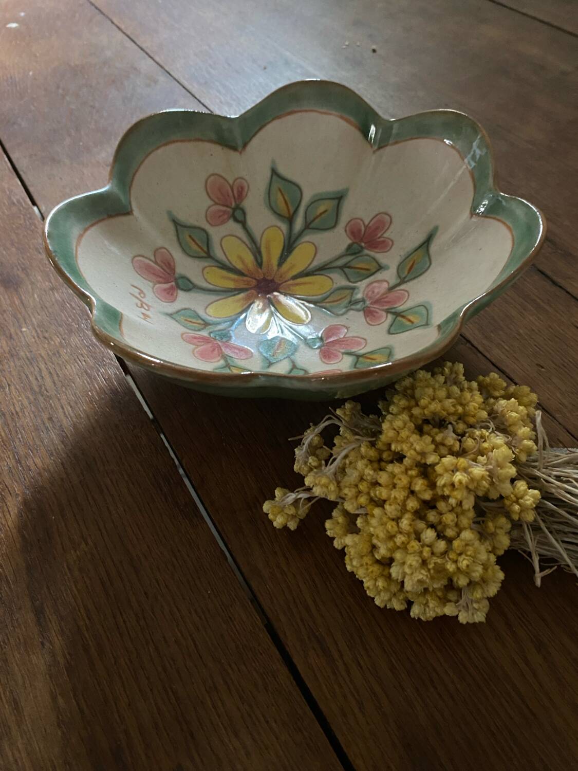 Enamelled dish signed Paul Bay.