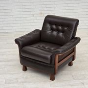 1970s, Scandinavian armchair, brown furniture leather, teak wood legs.