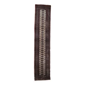 Tapis coureur vintage ouzbek Boukhara fait main en laine – 80 x 373 cm