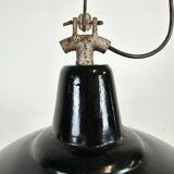 Industrial Black Enamel Factory Lamp with Cast Iron Top, 1950s