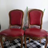 Set of Louis XV Cabriolet Chairs – Carved Wood & Bordeaux Leather
