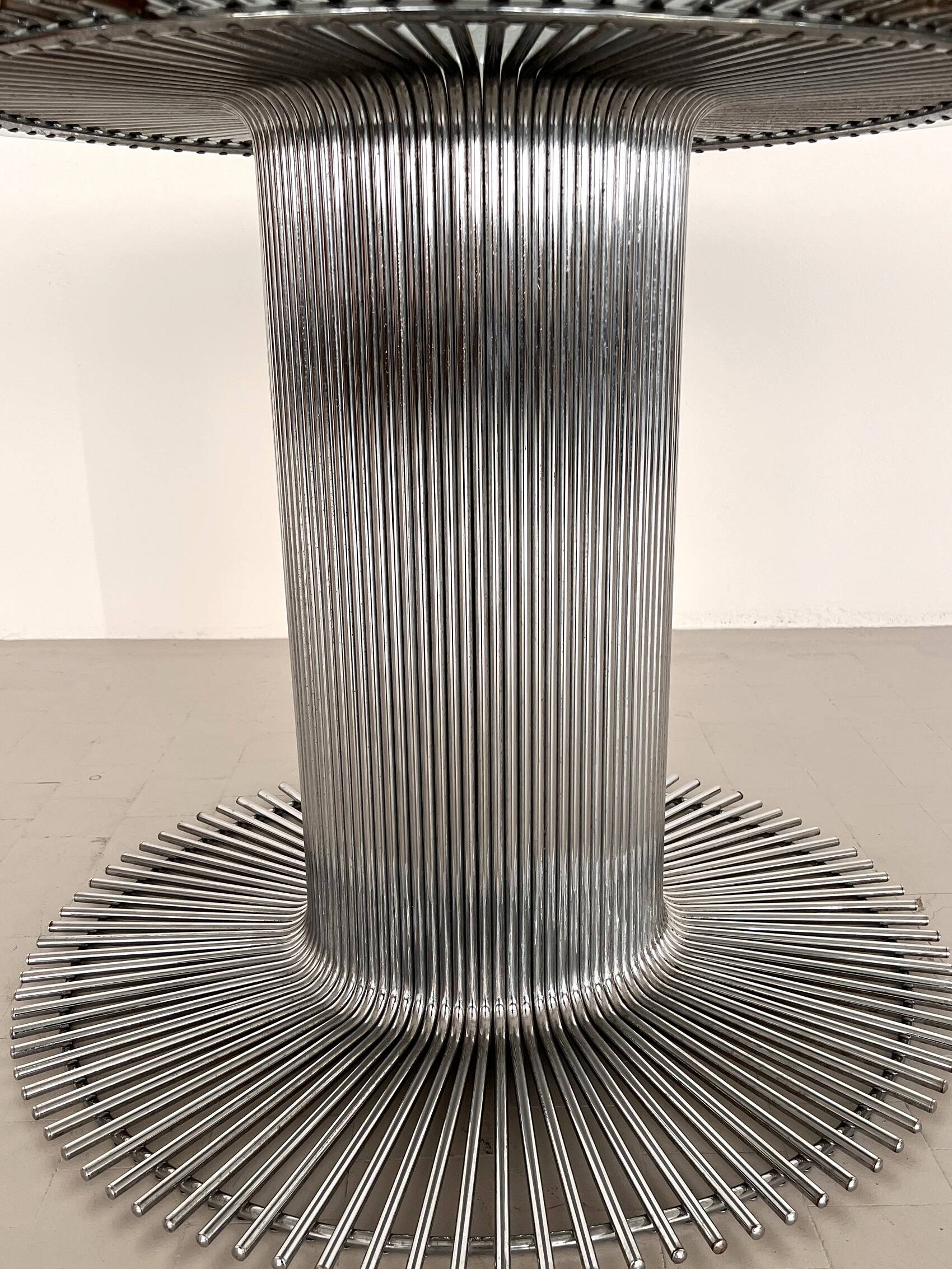 Italian Pedestal Dining Table in Chrome and Glass