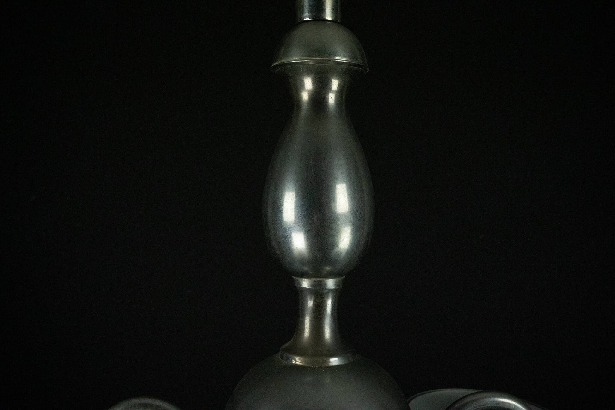 Art Deco Italian Chandelier in Nickel Brass and Frosted Glass, 1930s