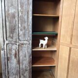 Large Parisian oak wardrobe from the early 20th century with an antique white patina