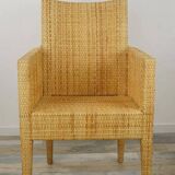 Fauteuil type bridge en bois et rotin tressé