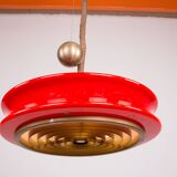 Large pendant light, adjustable in height, in glass and brass, Orion model by Schwarz and Staff Leucht