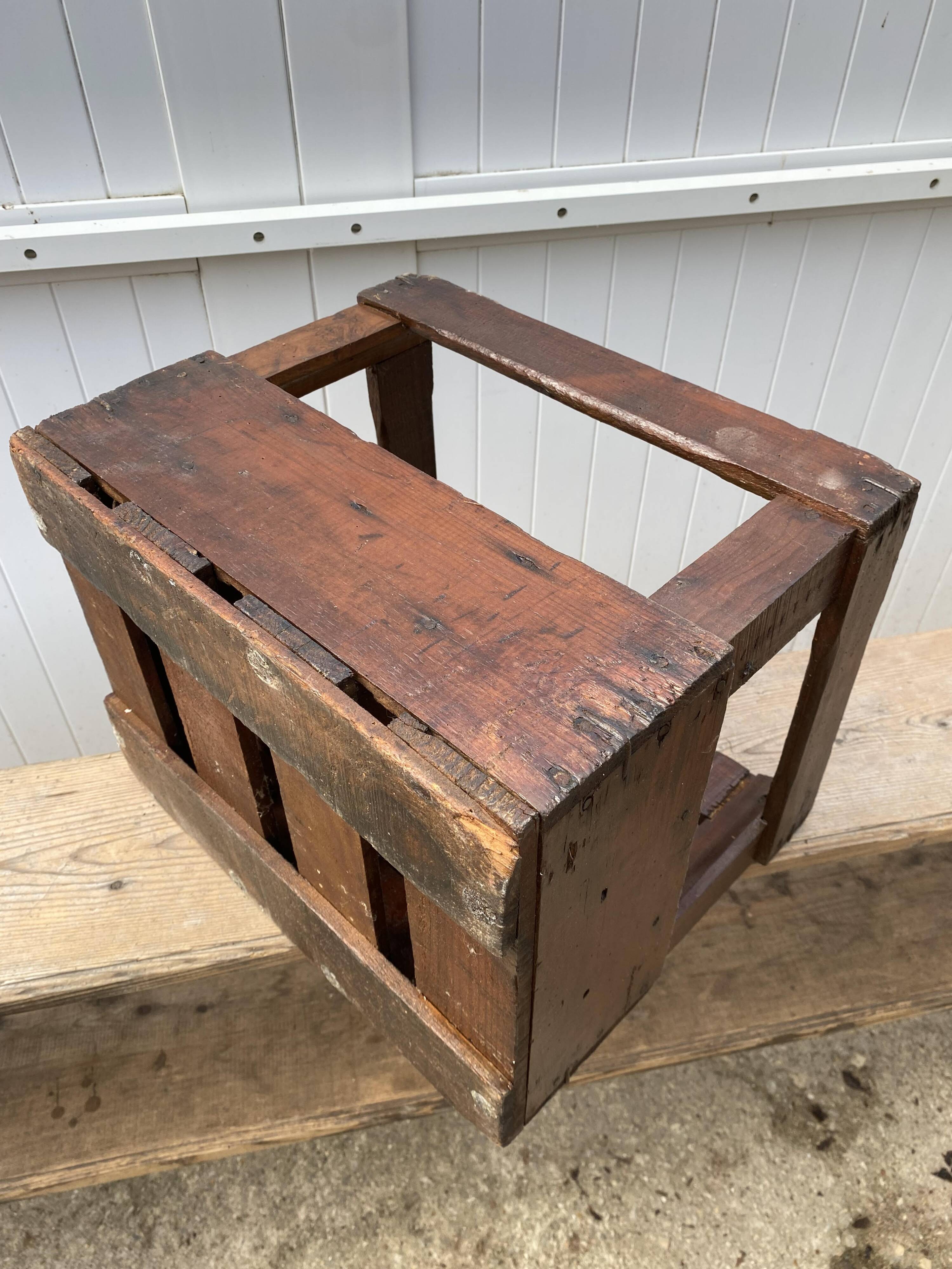 Authentic vintage 1970s wooden bottle holder crate