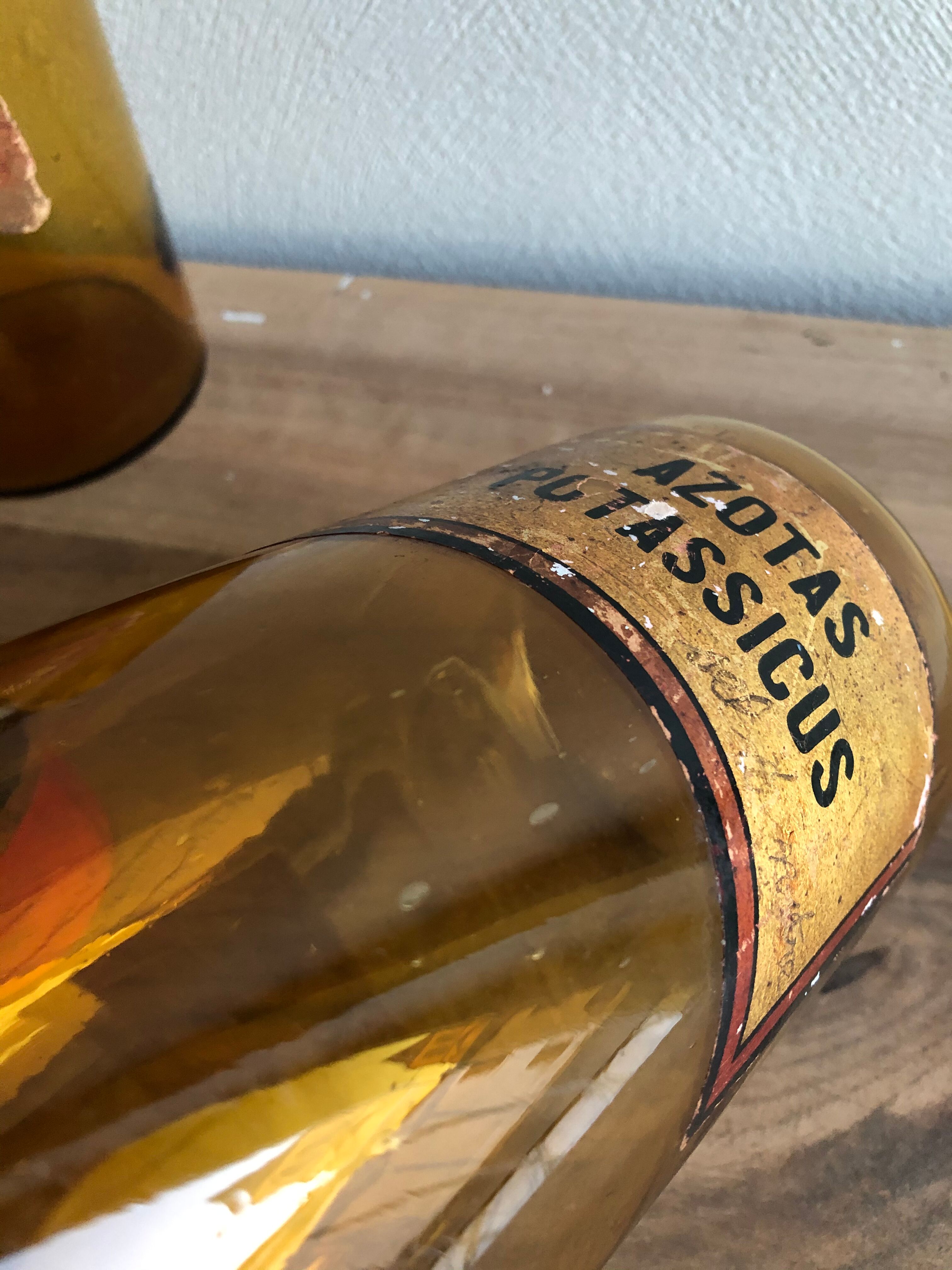 Old pharmacy bottle/jar "Azotas Potassicus" brown glass
