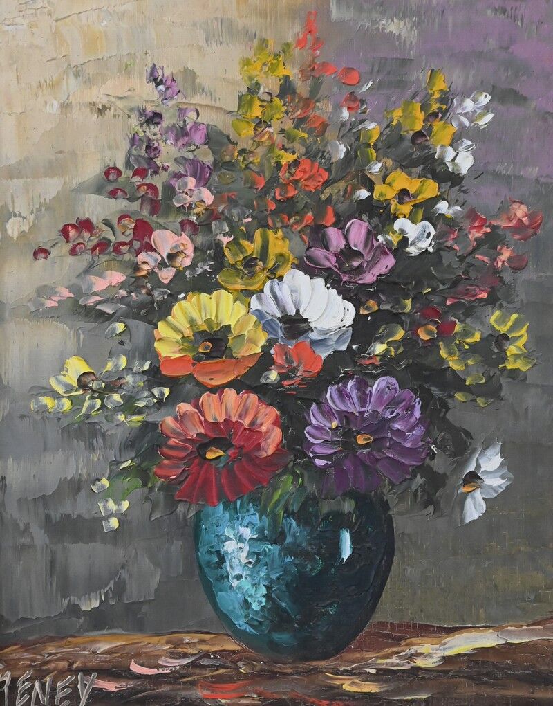 Painting "Floral Harmony" signed Reney – 1st part of the 20th century