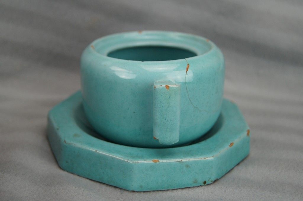 Octagonal blue-green ceramic pot and pouch Lifas / Alice Sordet-Bonifas (1902-1975)