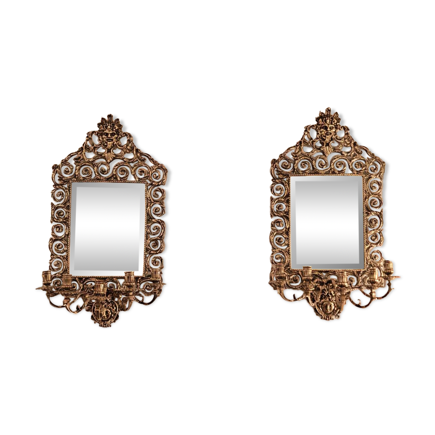 Paire d'appliques miroirs XIXème en bronze
