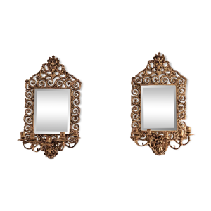 Paire d'appliques miroirs - bronze