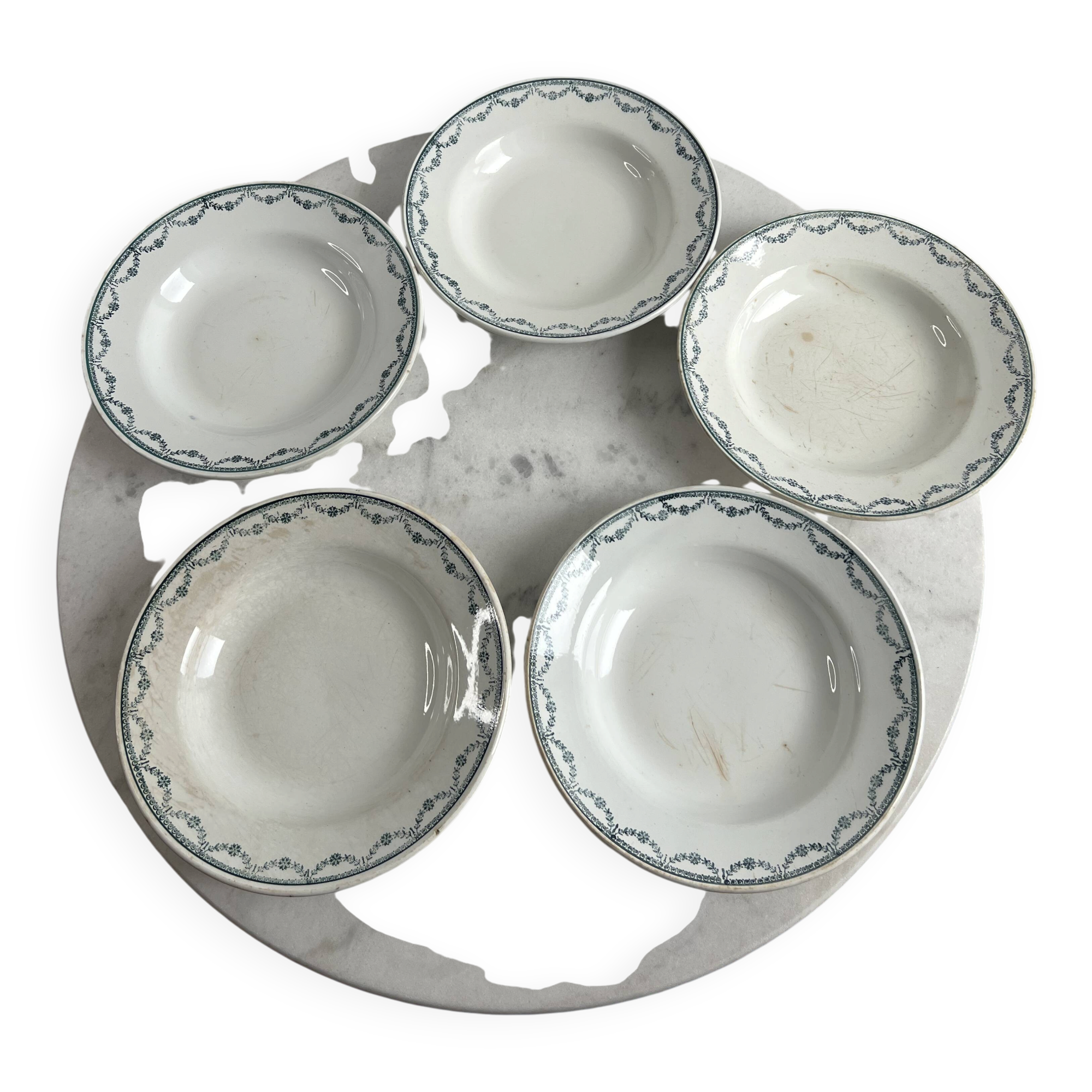 Ironstone set of 5 deep plates St Amand