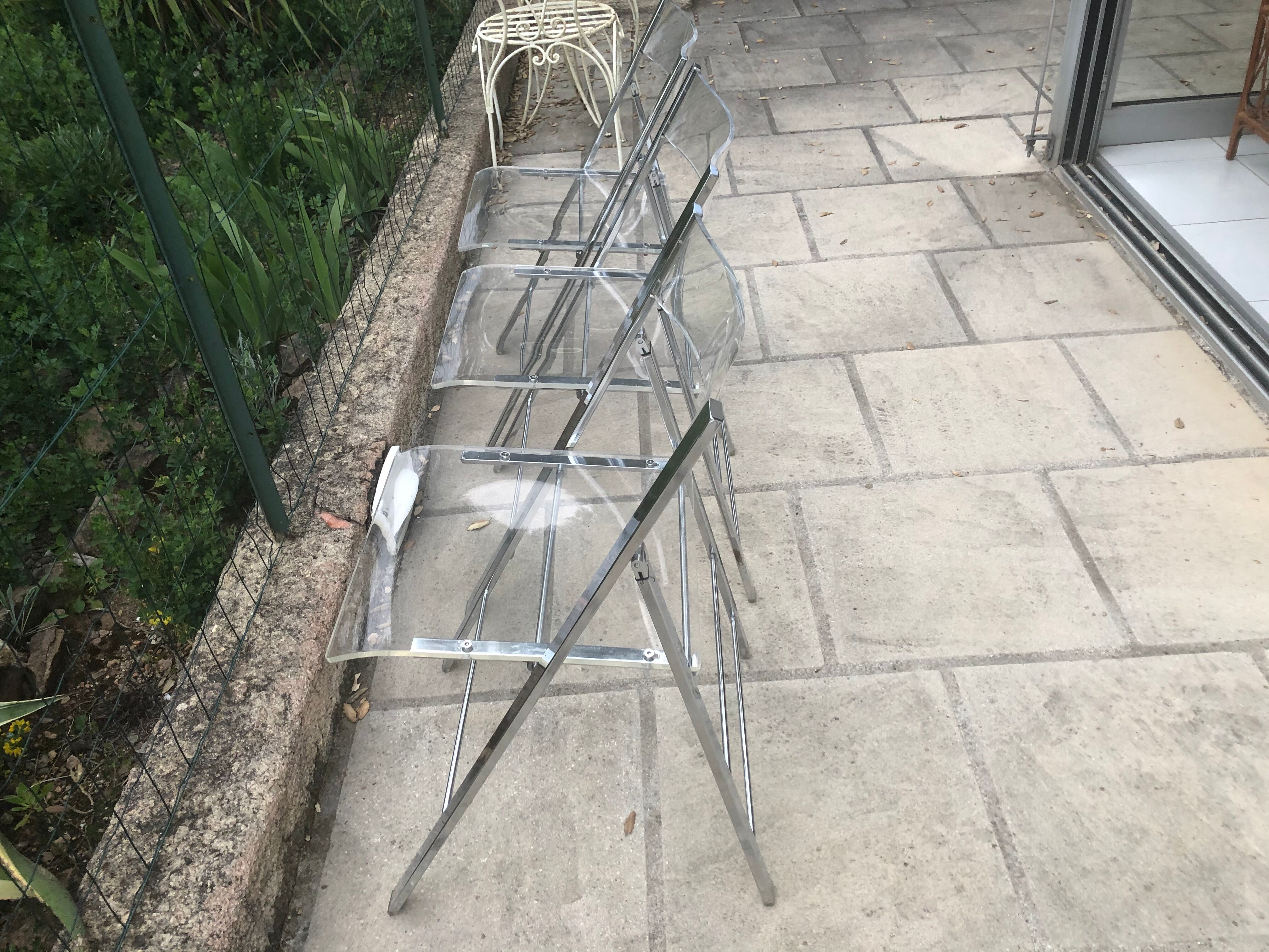 Plexiglass and chrome metal design folding chairs