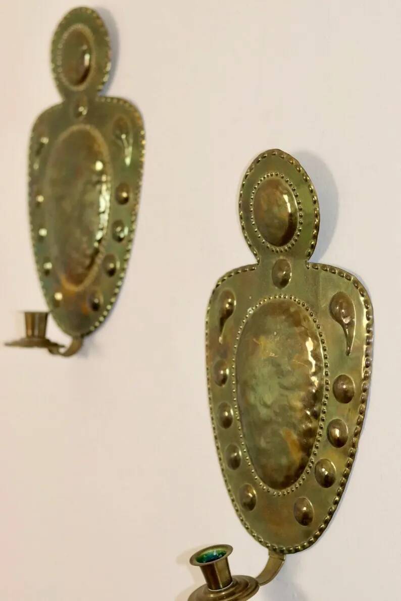 Mid-Century Swedish Wall Sconces in Antique Brass