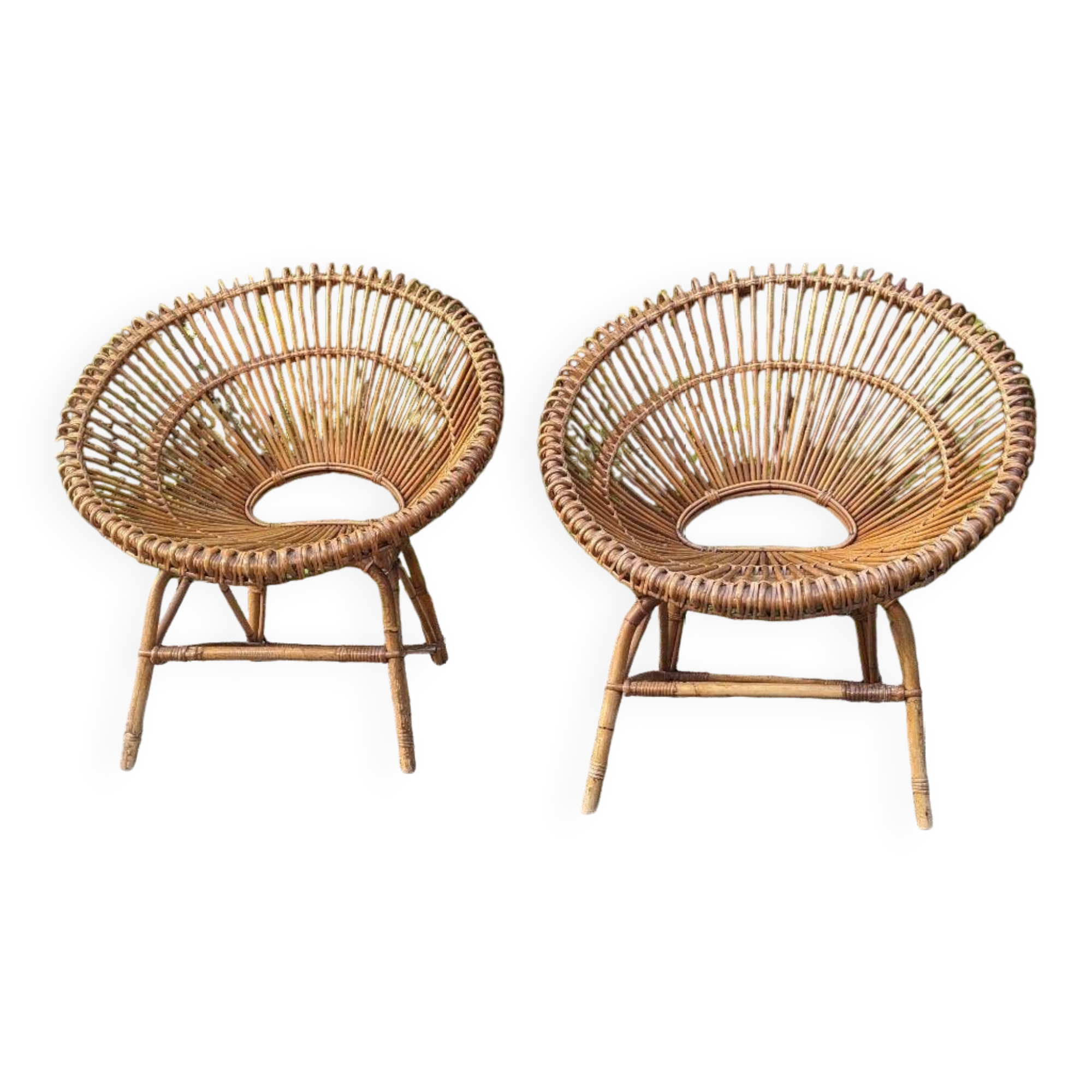 Two 60's rattan armchairs