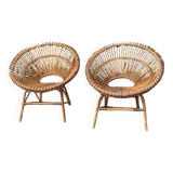 Two 60's rattan armchairs
