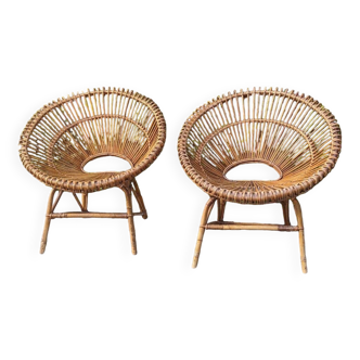 Two 60's rattan armchairs