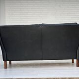 1970s, Danish 2-seater sofa, original black furniture leather, teak wood.