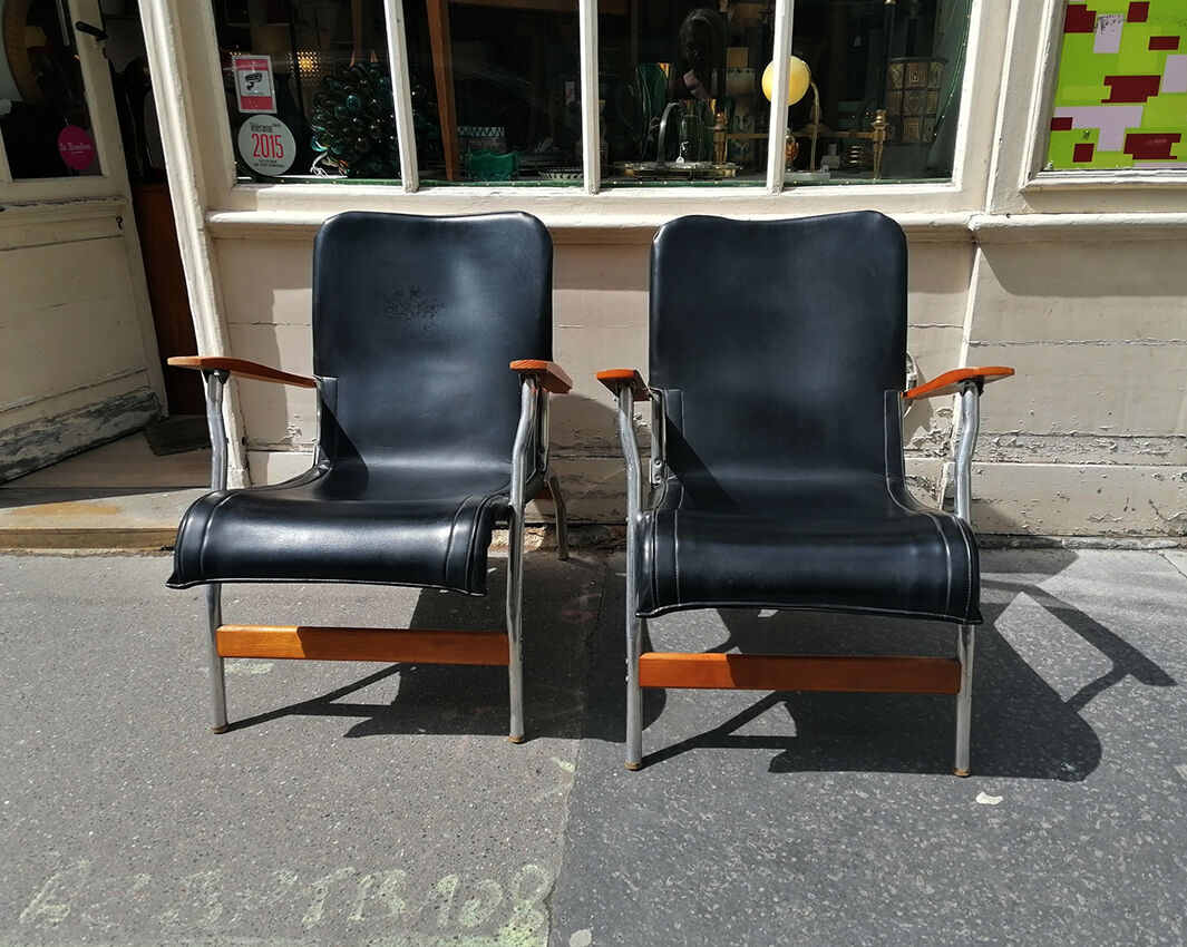 Pair of folding armchairs Casteljoyeux, 1960