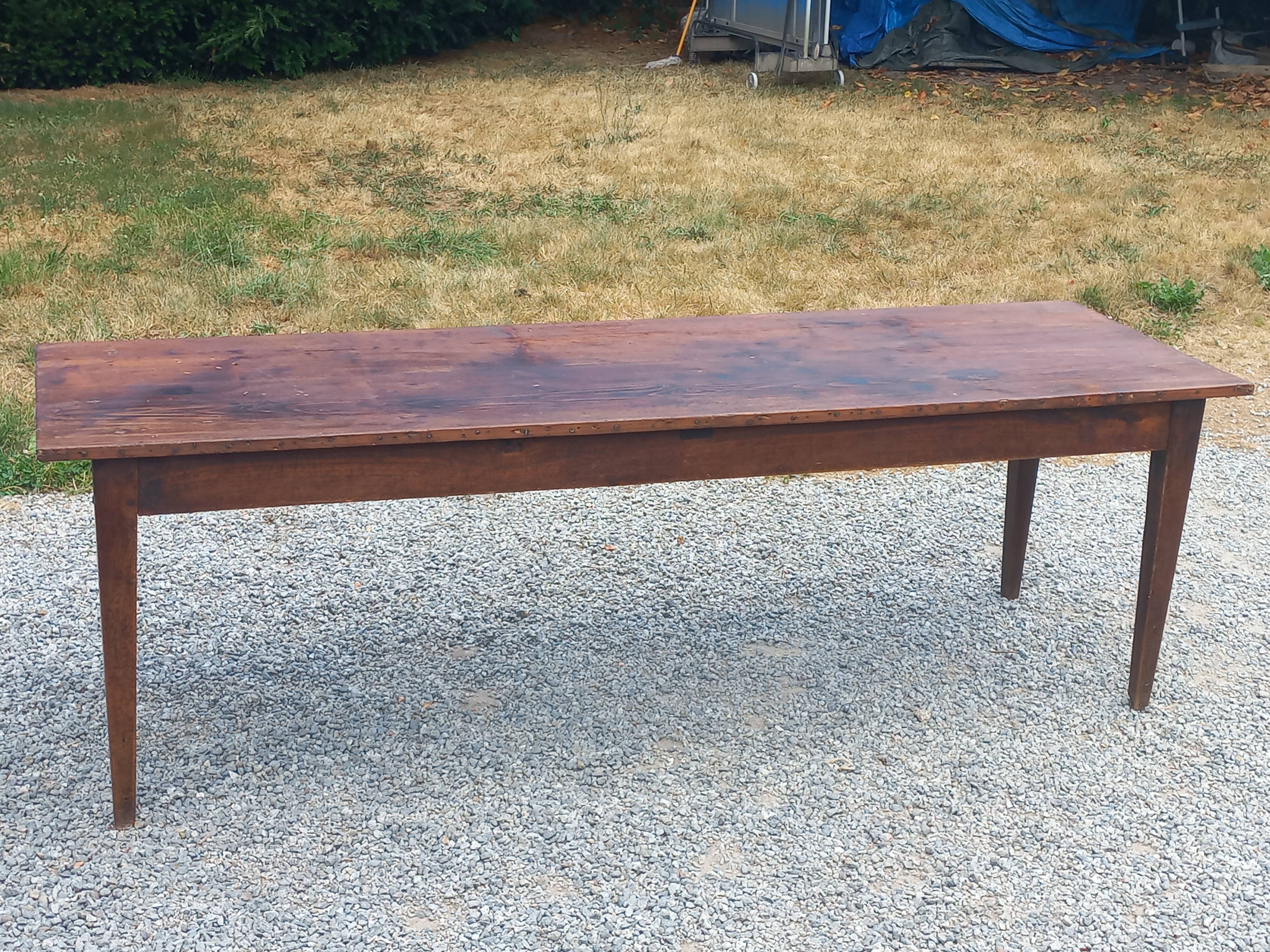 19th century farmhouse table with spindle legs, 225cm