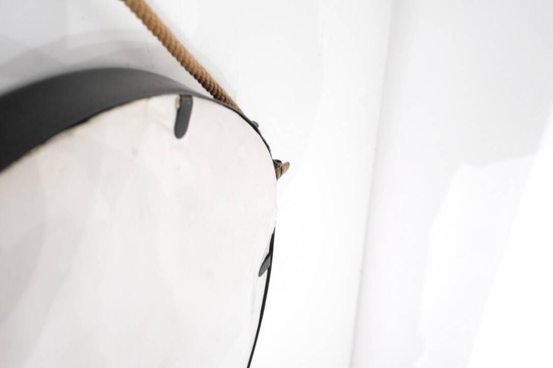 Vintage round steel mirror, Italy, 1970s.