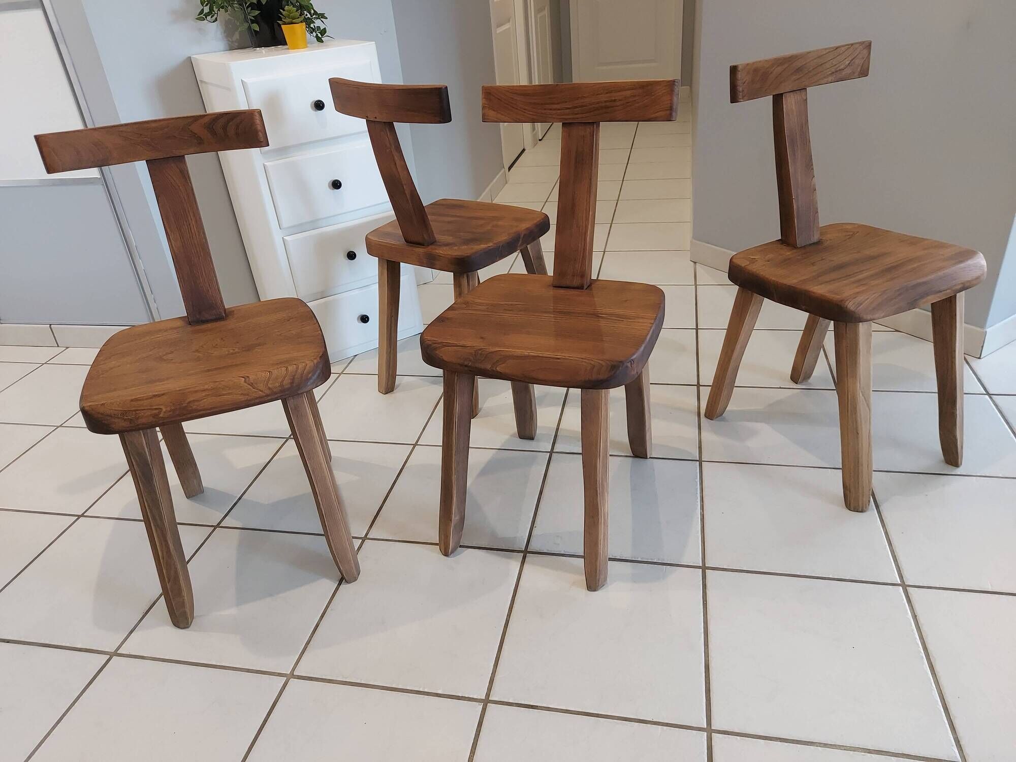 Suite of 4 rustic chairs from the 70/80's