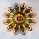 Sunburst ceiling light fixture or sconce, gilt iron & exposed bulb France, 1970s