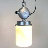 Vintage aluminium industrial lamp with milk glass, 1970s