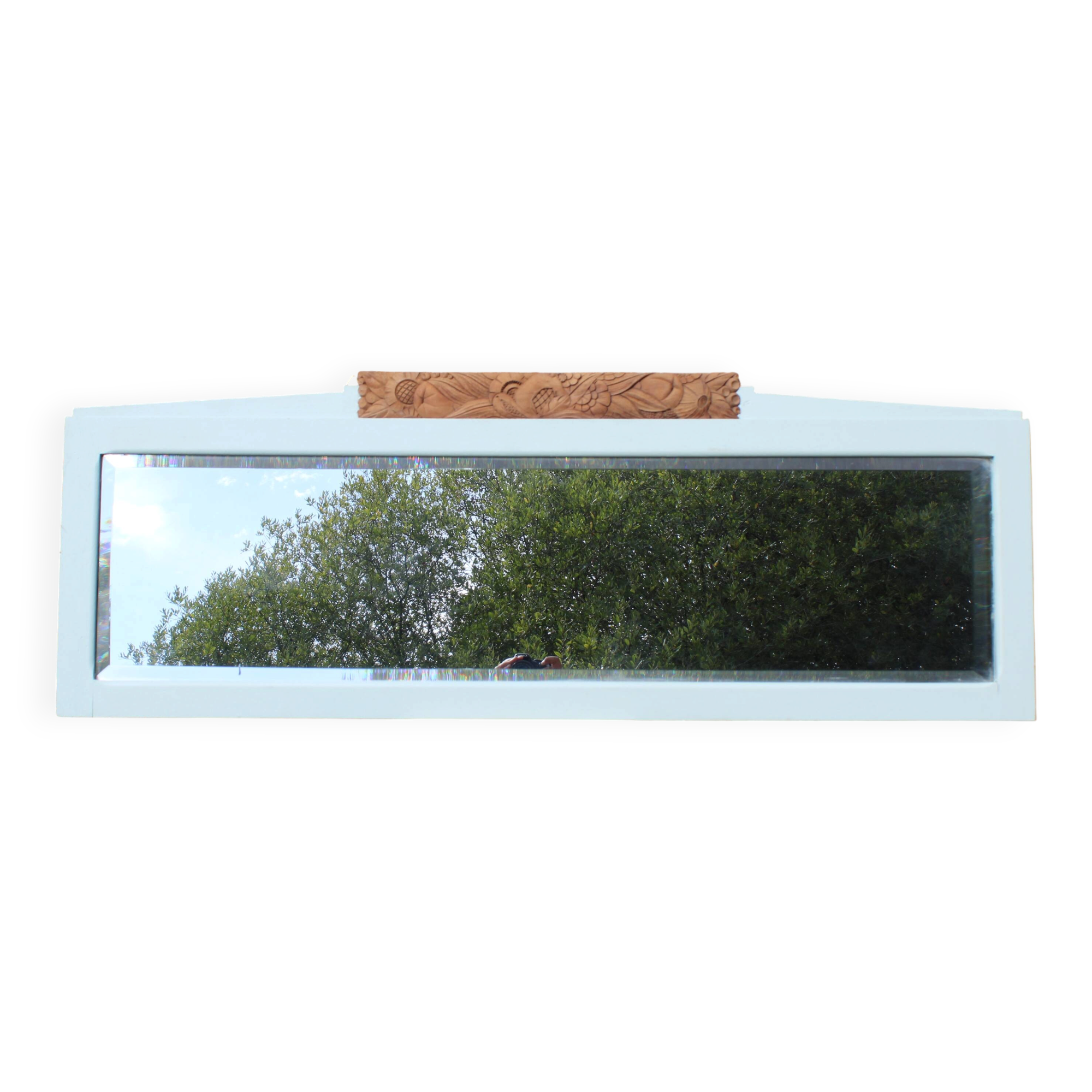 Miroir Art déco daté 1928 en bois massif – glace biseautée – 128 cm