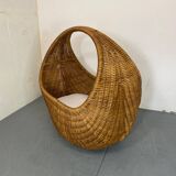 Lit bébé panier vintage en osier et bambou attribué à Gebroeders Jonkers pour Noordwolde, Pays-Bas, 1960