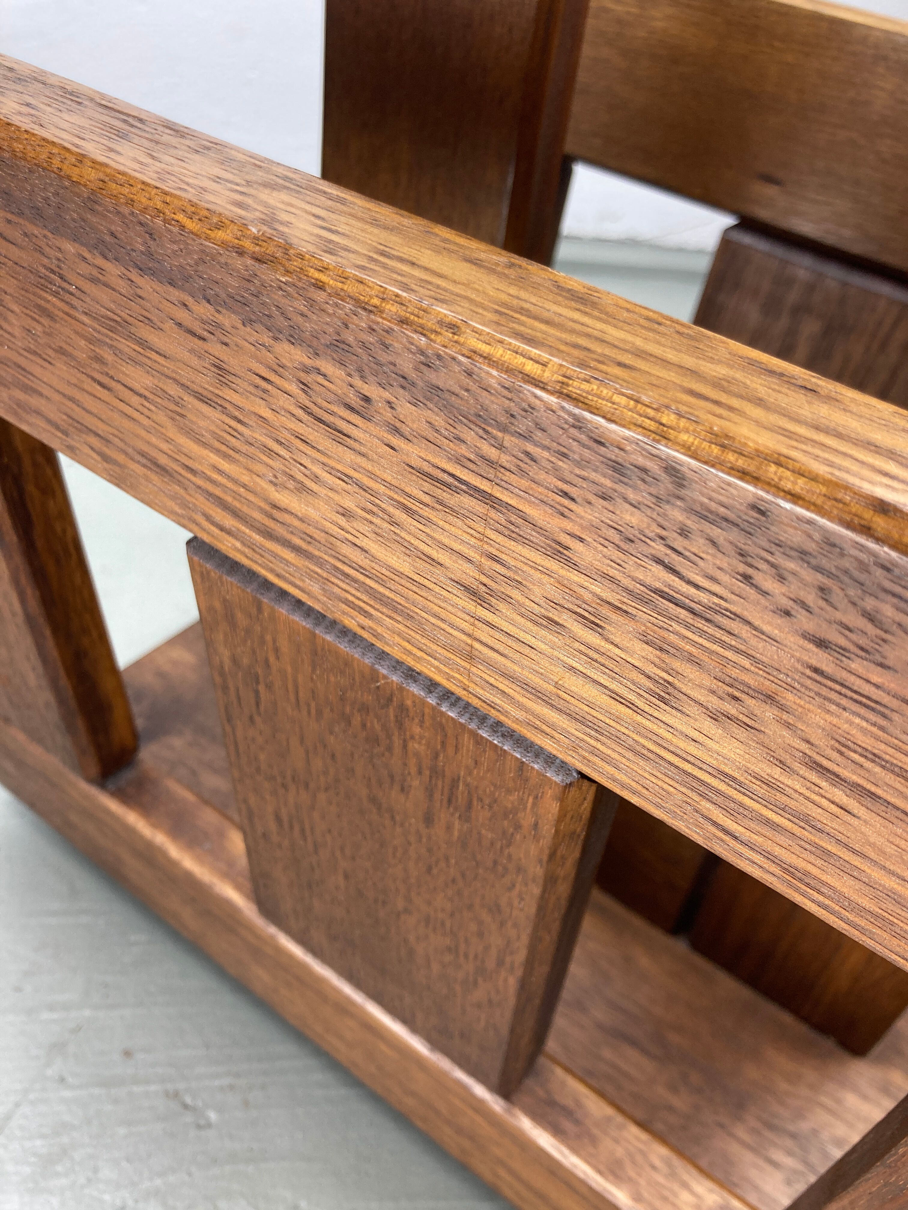 Midcentury brutalist oak magazine rack or holder, Dutch ca 1960s