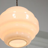 Mid-century Brass and Opaline Pendant Lamp, Italy