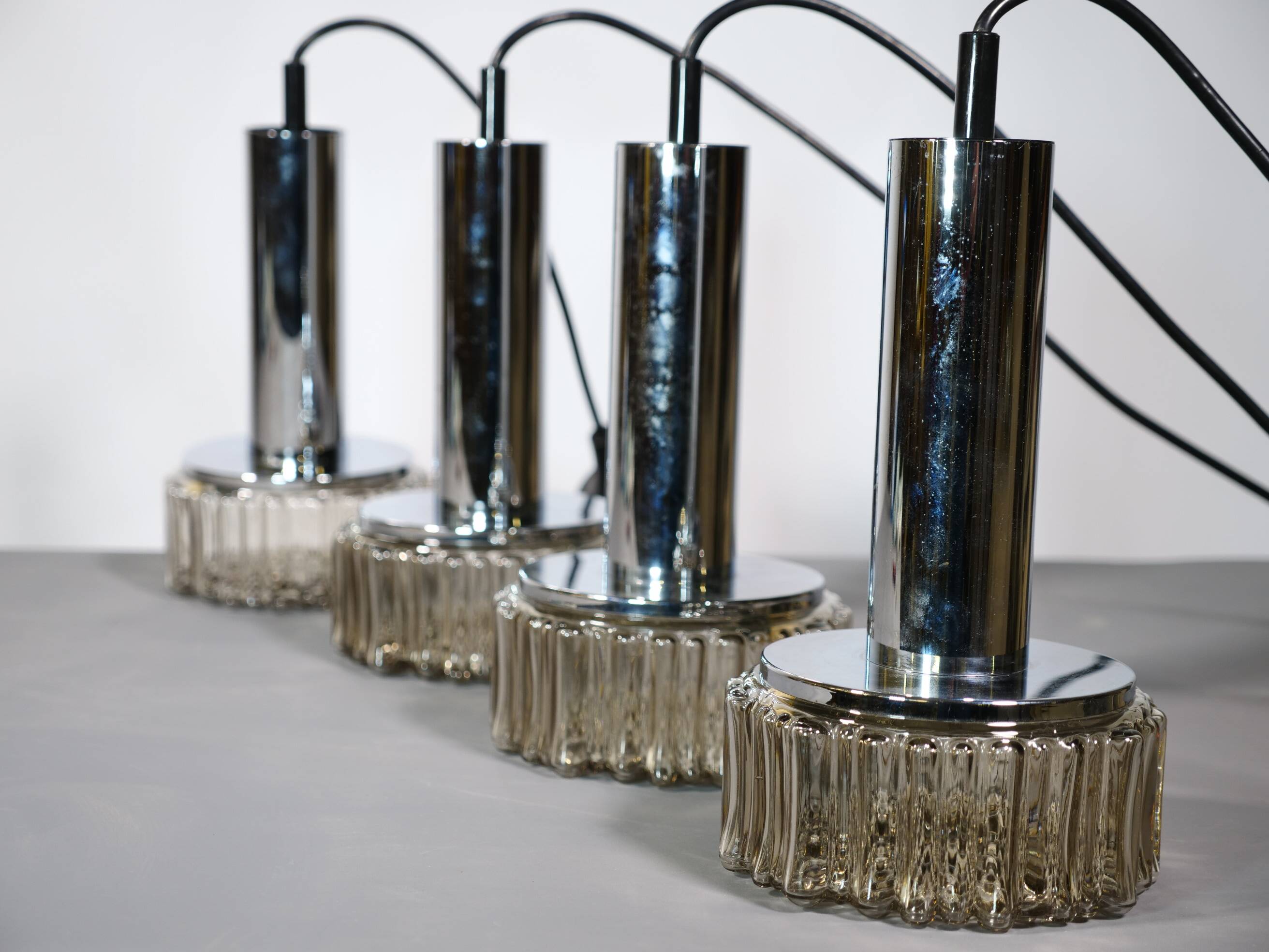 Space Age ceiling lamps bubble glass and chrome by Staff, Set of 4, 1970s