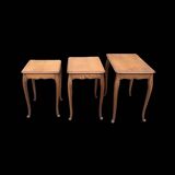 Set of three antique nesting tables in solid oak – cabriole legs