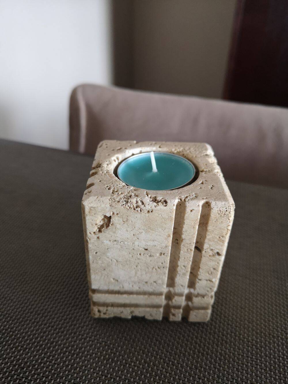 Travertine candlestick/photophore - 1960s/1970s - Cerri Nestore or Fratelli Mannelli
