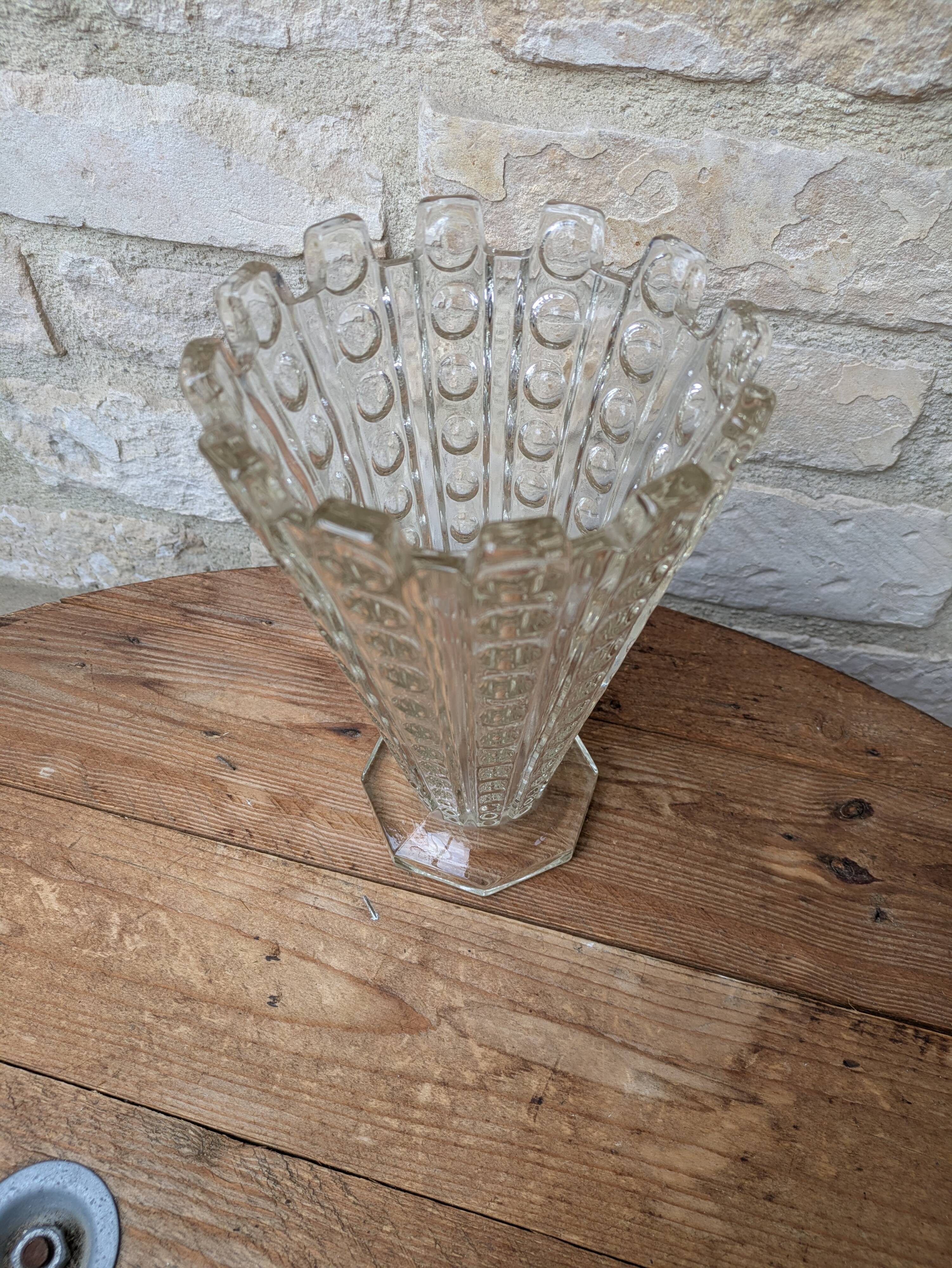 Antique pressed glass vase art deco style sklo union