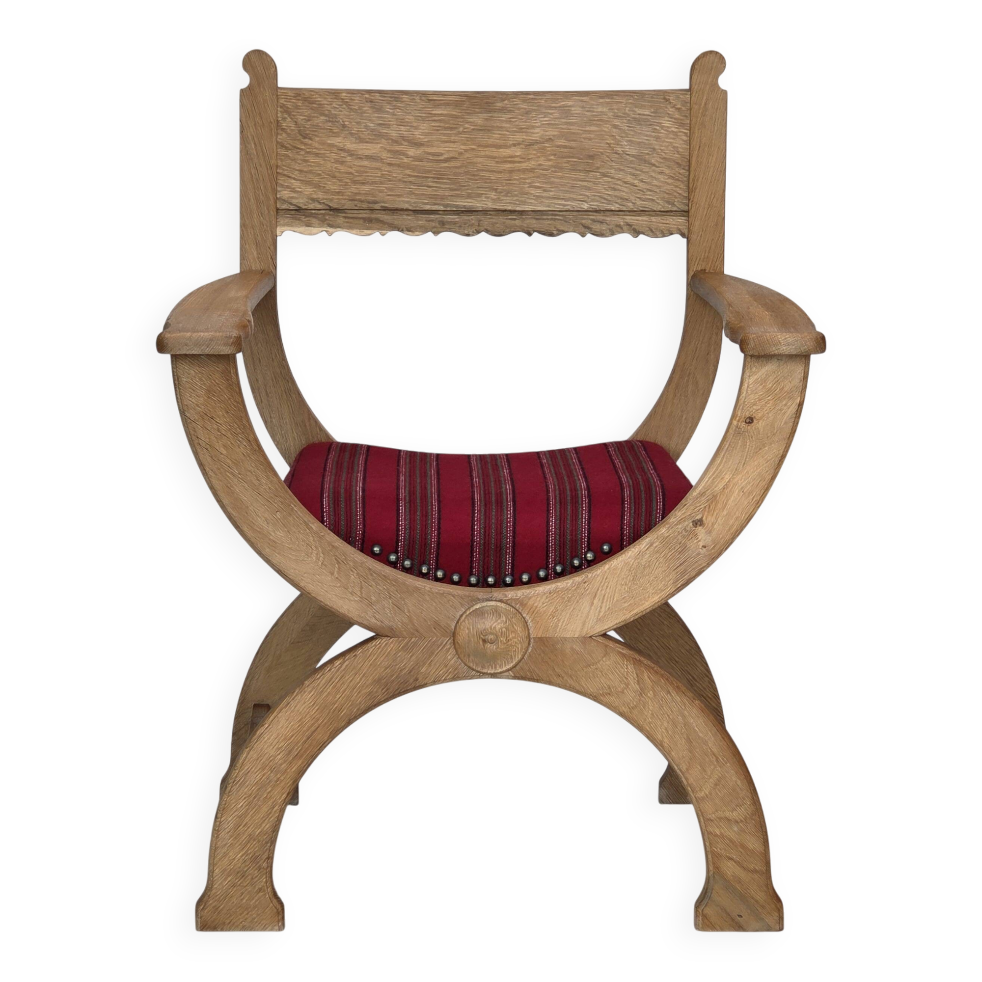 1970s, Danish armchair, original red furniture wool, solid oak wood.